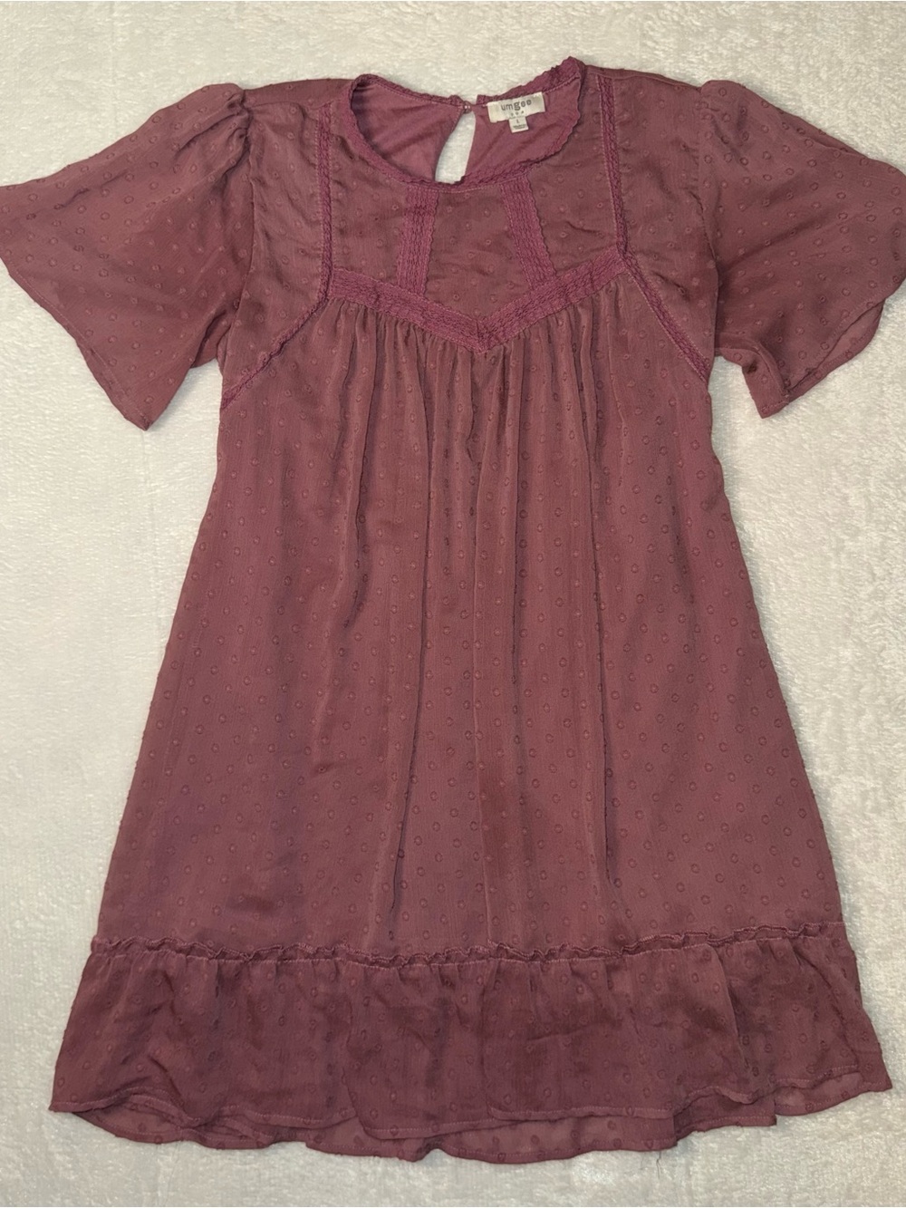 Umgee Mauve-Pink Swiss Dot Lace Yoke Dress - Picture 2 of 9